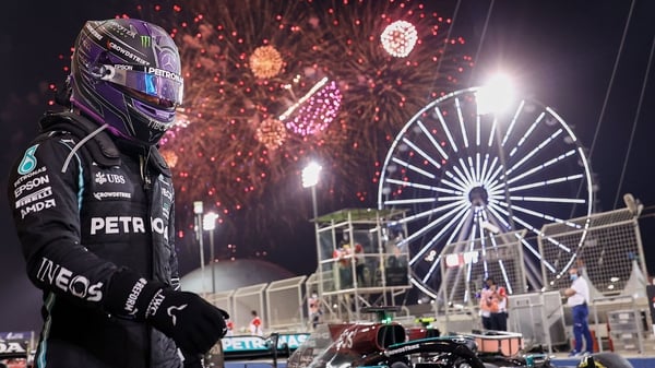 Fireworks lit up the sky after Mercedes' Lewis Hamilton won the Bahrain Formula One Grand Prix