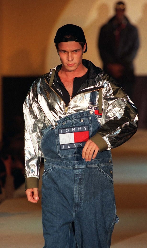 Denim dungarees on the Tommy Hilfiger catwalk in 1996