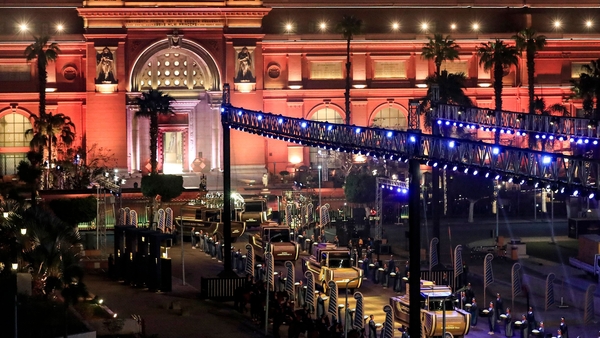 The carriages carrying 22 ancient Egyptian royal mummies depart from the Egyptian Museum in Cairo's Tahrir Square