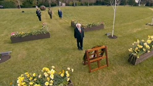 The President remained at Áras an Uachtaráin where he rang the Peace Bell