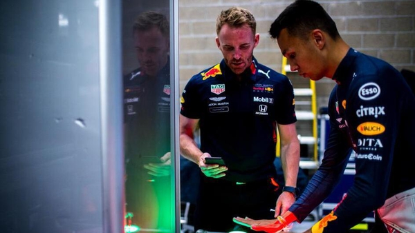 Patrick Harding (L) has been working with Red Bull driver Alex Albon