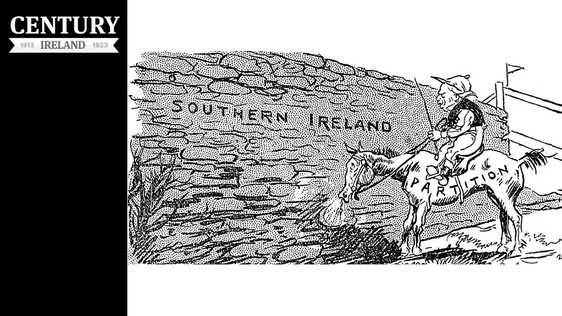 Century Ireland Issue 202 - Cartoon on the 'impassable barrier' that southern Ireland represents for Lloyd George's partition plans Photo: Sunday Independent, 24 April 1921