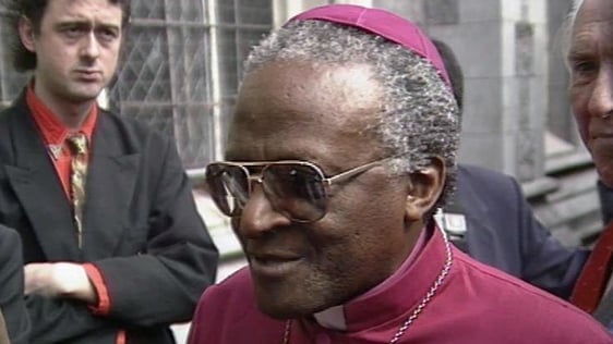 Archbishop Desmond Tutu outside Christ Church Cathedral in Dublin (1991)