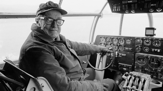 Captain Ron Gillies in 
 the cockpit of the Sandringham Flying Boat in Killaloe (1981)