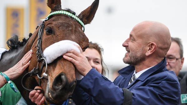 Owner Philip Reynolds with Presenting Percy after winning the Pertemps Network Final Handicap Hurdle during the 2017 Cheltenham Festival