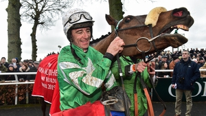 Davy Russell with Presenting Percy after winning the John Mulhern Galmoy Hurdle at Gowran Park in 2019
