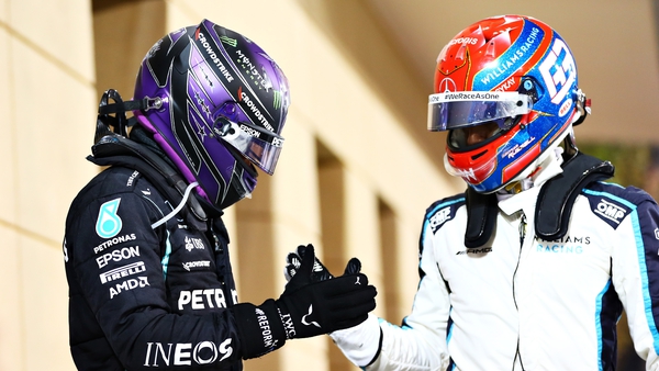 Lewis Hamilton, left, and George Russell