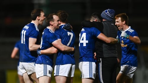 Cavan players celebrate their provincial triumph last November