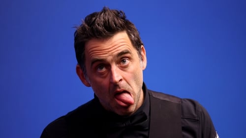 Ronnie O'Sullivan reacts after the morning session