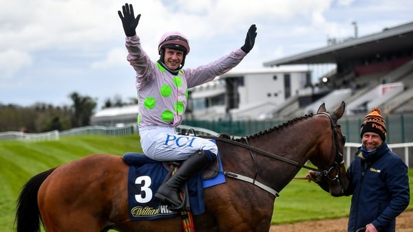 Paul Townend celebrates after winning on Chacun Pour Soi and extending his Champion Jockey lead to five