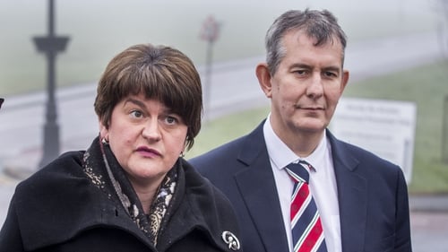 Arlene Foster alongside new DUP leader Edwin Poots who replaced her at the helm of the party (File pic)