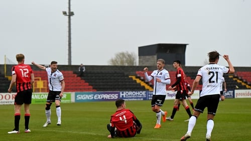 Daniel Cleary of Dundalk celebrates his side's first goal, scored by Junior Ogedi-Uzokwe