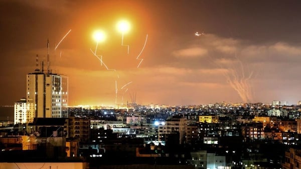 Rockets fired towards Israel from Gaza are intercepted by Israel's Iron Dome Aerial Defence System