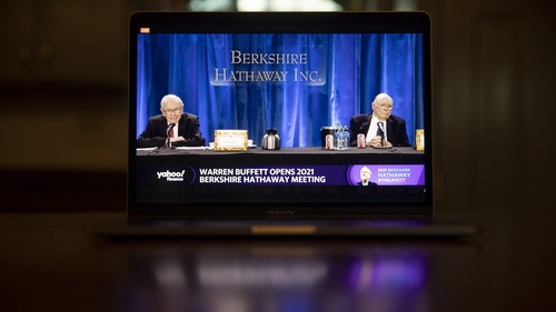 Berkshire Hathaway's Warren Buffett and Charlie Munger at the company's virtual AGM earlier this month. Photo: Daniel Acker/Bloomberg via Getty Images