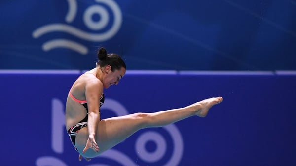 Clare Cryan competes in the final of the Women's 1m Springboard Diving event