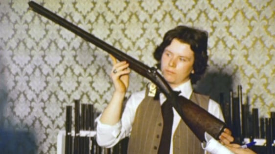 A rifle for sale at an antique arms auction in 1976