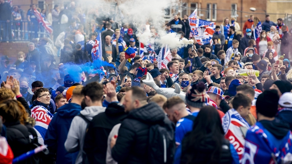 Thousands of Rangers fans have gathered at Ibrox