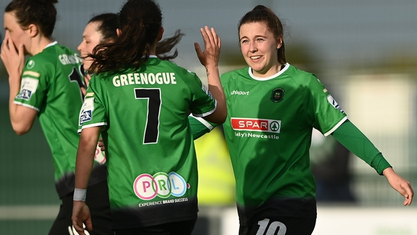 Eleanor Ryan-Doyle celebrates a goal with her Peamount United team-mates