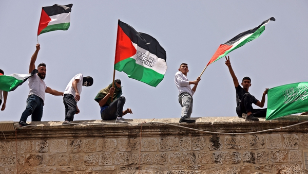 Protesters at the al-Aqsa mosque compound today