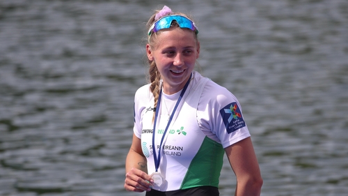 Lydia Heaphy celebrates with her silver medal