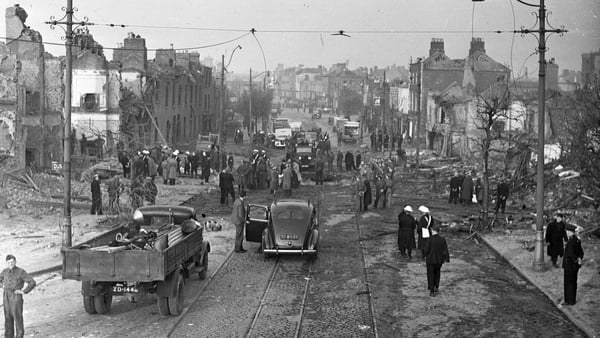 The scene on Dublin's North Strand the morning after the Geman bombing of the area in May 1941. Photo: Independent News And Media/Getty Images