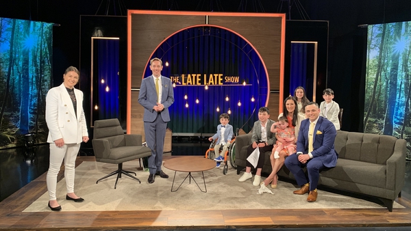 Katie Taylor and the King family with Ryan Tubridy on The Late Late Show set