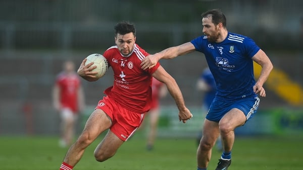 Tyrone's Conor McKenna and Monaghan's Conor Boyle in action at Omagh