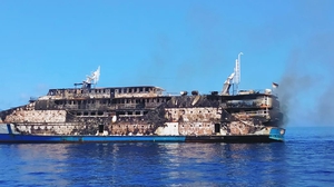 The KM Karya Indah was heading to Sanana in the northeast of the Indonesian archipelago when it was engulfed in flames