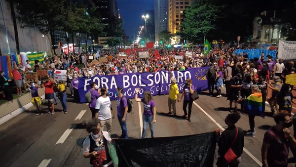 Demonstrators protest against President Jair Bolsonaro at Paulista avenue in Sao Paulo, Brazil