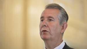 DUP leader Edwin Poots at a press conference in Stormont today