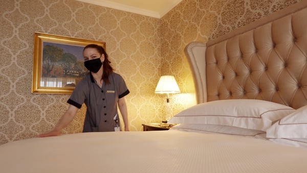 Accommodation Assistant Mona Lisa prepares the James Joyce Suit at the Intercontinental Hotel, Ballsbridge in Dublin