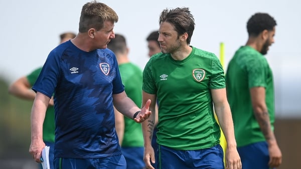 Harry Arter chatting to Ireland manager Stephen Kenny