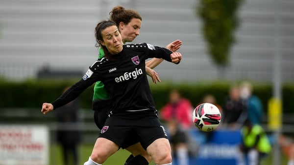 Lynn Marie Grant of Wexford Youths in action against Karen Duggan of Peamount United