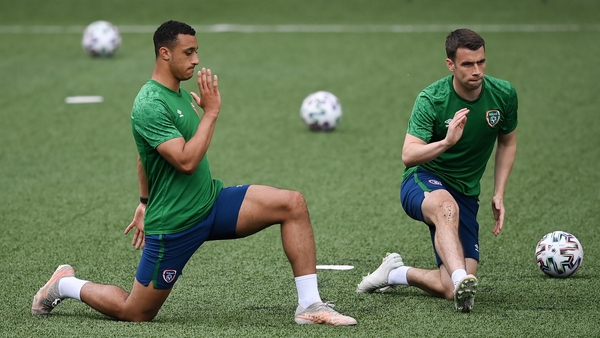 Seamus Coleman pictured in training with Adam Idah before Thursday's 4-1 win over Andorra