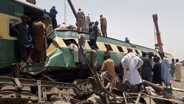 The scene today after two trains collided in the Daharki area of Pakistan