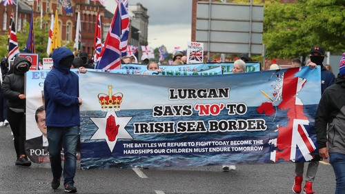 Loyalists gathered in Portadown town centre on Saturday in demonstration over the controversial Northern Ireland Protocol