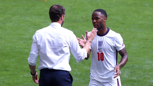 Southgate shakes hands with Sterling after he was withdrawn late on
