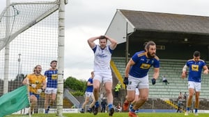 Thomas Galligan of Cavan reacts to a missed opportunity on goal