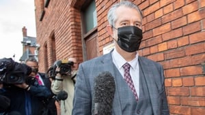 Edwin Poots leaves the DUP headquarters after a meeting of the party officers