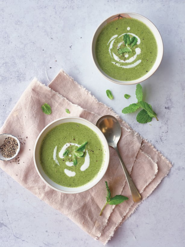 Pea, bacon and mint soup from Trisha's 21-Day-Reset.