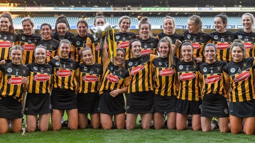 Kilkenny captain Meighan Farrell and her team-mates celebrate with the cup