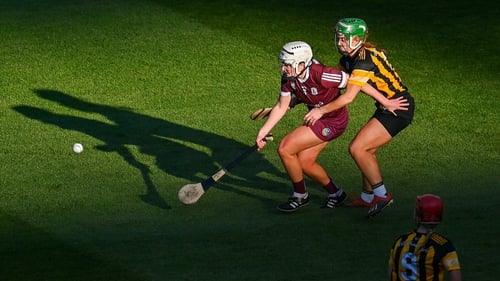 Collette Dormer of Kilkenny tackles Galway's Catherine Finnerty during the League final