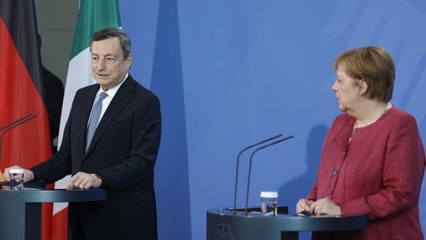 Italian Prime Minister Mario Draghi pictured with German Chancellor Angela Merkel