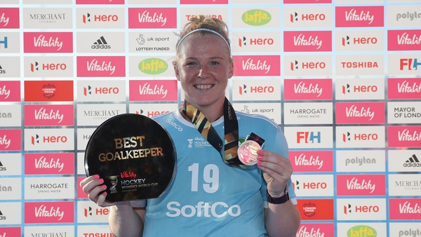 McFerran with her silver medal and her Best Goalkeeper of the Tournament Award from the 2018 World Cup