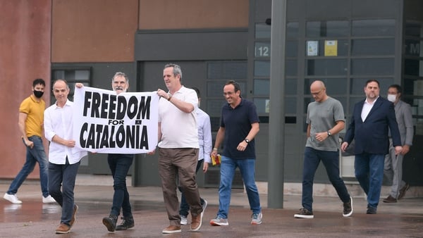 Catalan separatists Jordi Turull, Jordi Cuixar, Joaquim Forn, Josep Rull, Raul Romeva and Oriol Junqueras leave Lledoners jail