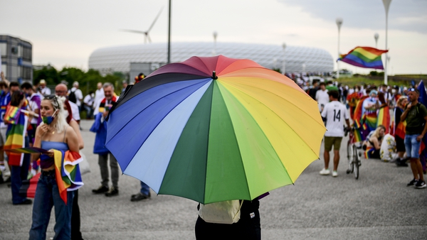 There were plenty of rainbow flags on display outside the Allianz Arena in Munich this evening where Germany play Hungary