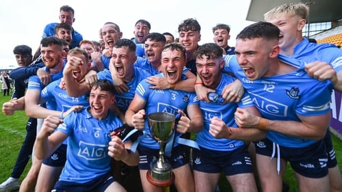Ecstatic Dublin players celebrate their win in the provincial decider