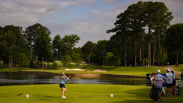 Leona Maguire tees off at the picturesque fourth hole at the Atlanta Athletic Club