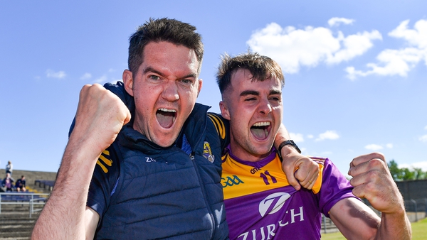 Shane Roche and Sean Nolan celebrating after Wexford's first Leinster championship win in seven years