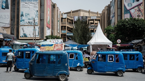 Motor tricycles pictured next to the downtown market in Mekele, the capital of Tigray region
